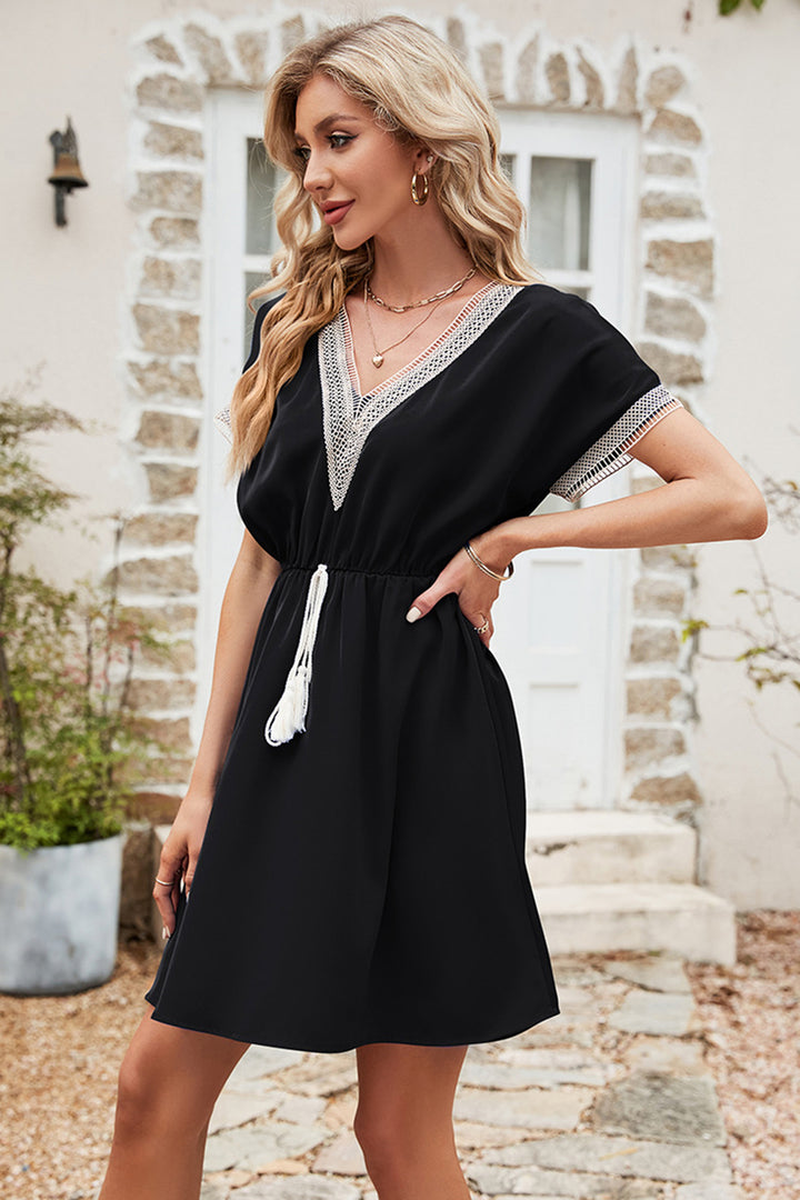 Tassel V-Neck Short Sleeve Dress | Trendsi