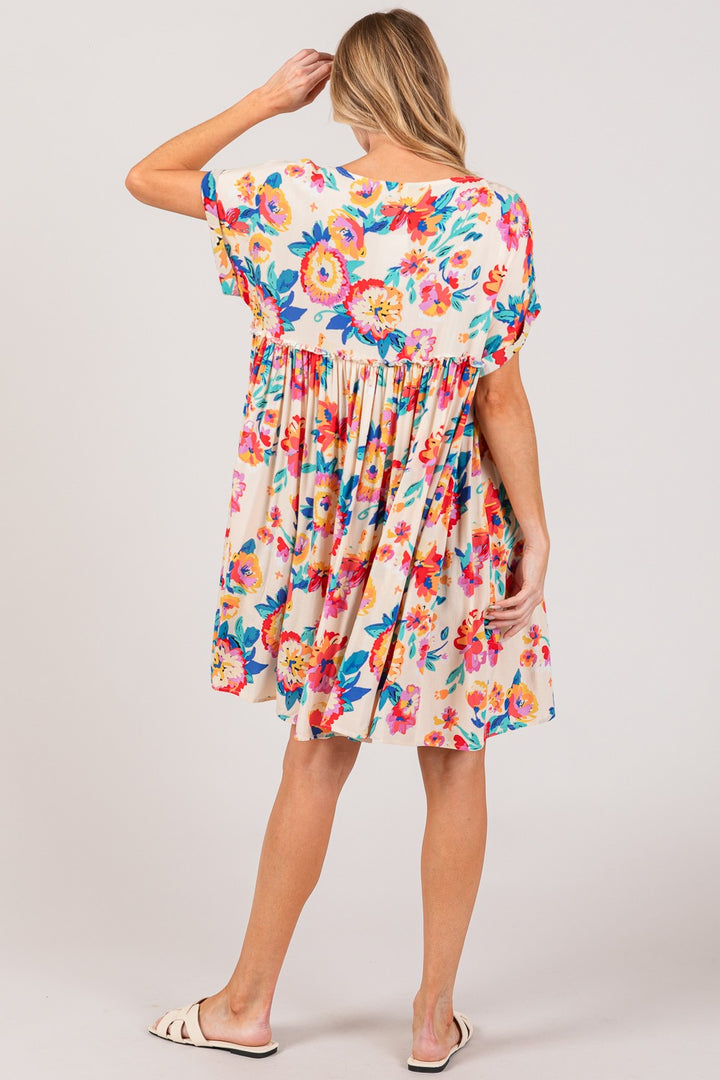 SAGE + FIG Full Size Floral Button-Down Short Sleeve Dress | Trendsi