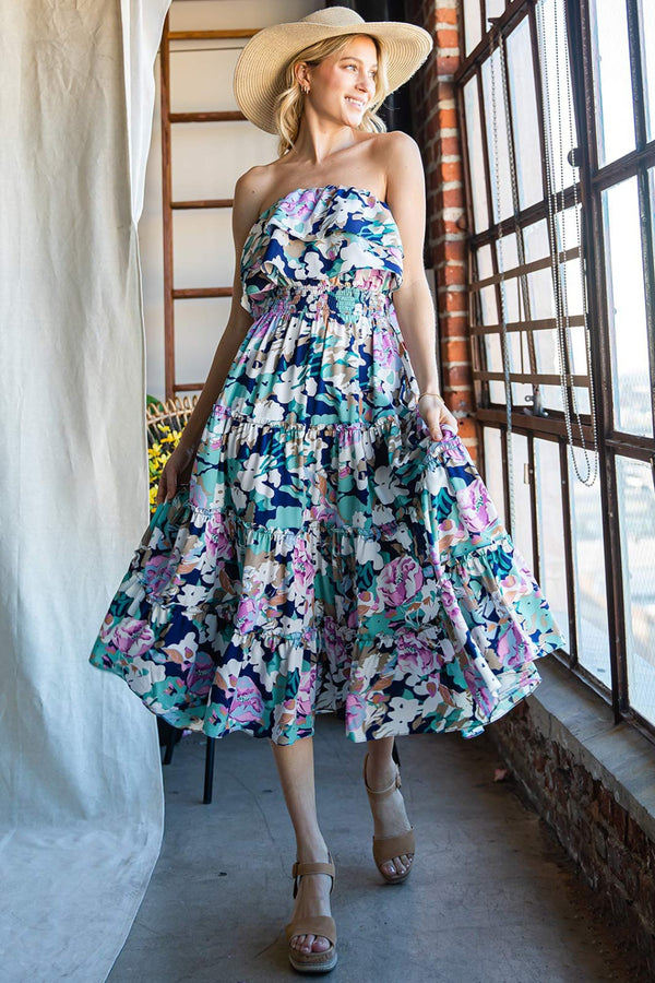 Cotton Bleu by Nu Label Ruffled Floral Midi Dress | Trendsi