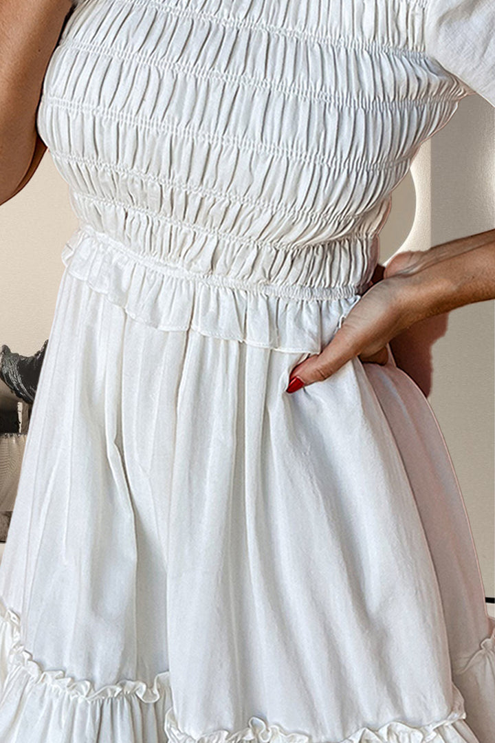 Frill Ruched Short Sleeve Mini Dress | Trendsi