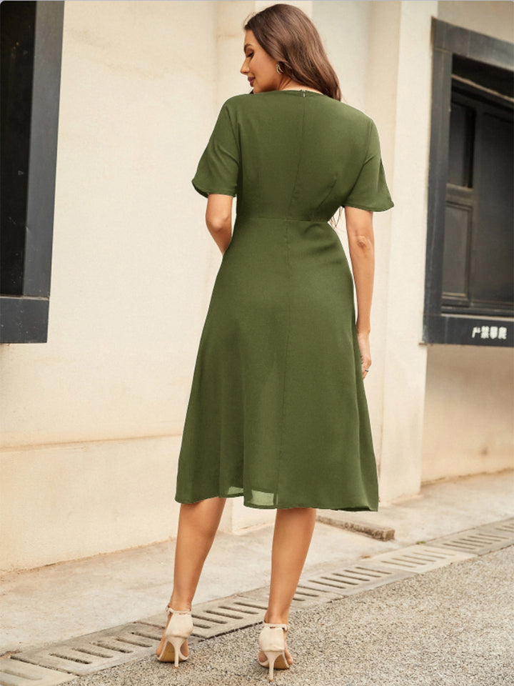 Round Neck Short Sleeve Midi Dress | Trendsi