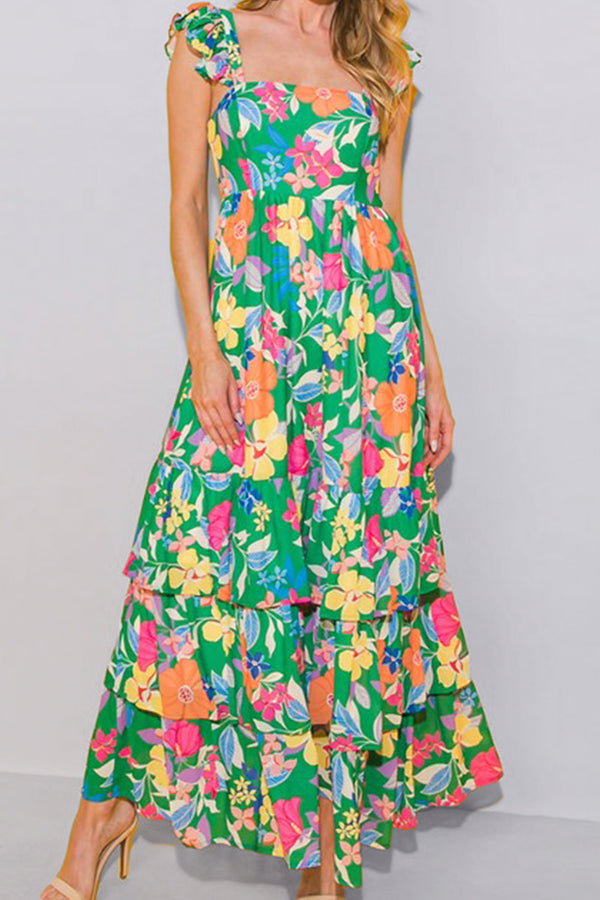 Tiered Ruffled Printed Sleeveless Dress | Trendsi