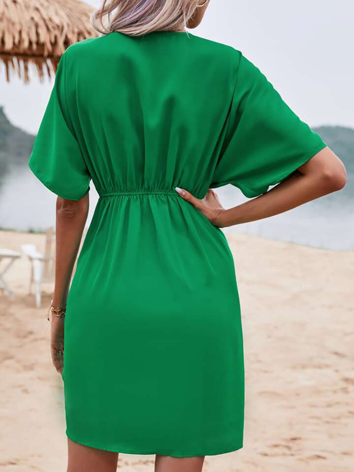 Plunge Short Sleeve Mini Dress | Trendsi