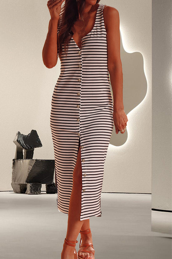 Striped Wide Strap Midi Dress | Trendsi