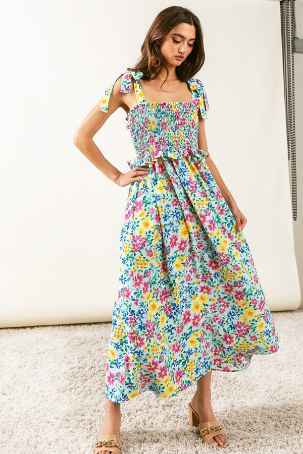 BiBi Floral Ruffle Trim Smocked Cami Dress | Trendsi