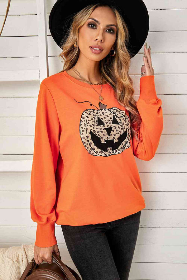 Leopard Jack-O-Lantern Sweatshirt | Trendsi