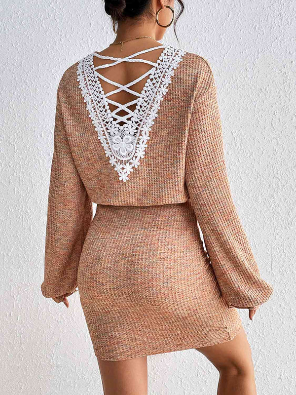 Lace Detail V-Neck Mini Dress | 1mrk.com