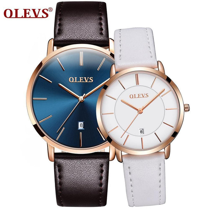 OLEVS 5869 Couple Hand Watch Water Resistant Quartz Watch Leather | 1mrk.com