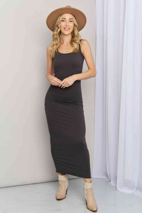 Zenana Scoop Neck Sleeveless Maxi Dress in Ash Grey | 1mrk.com