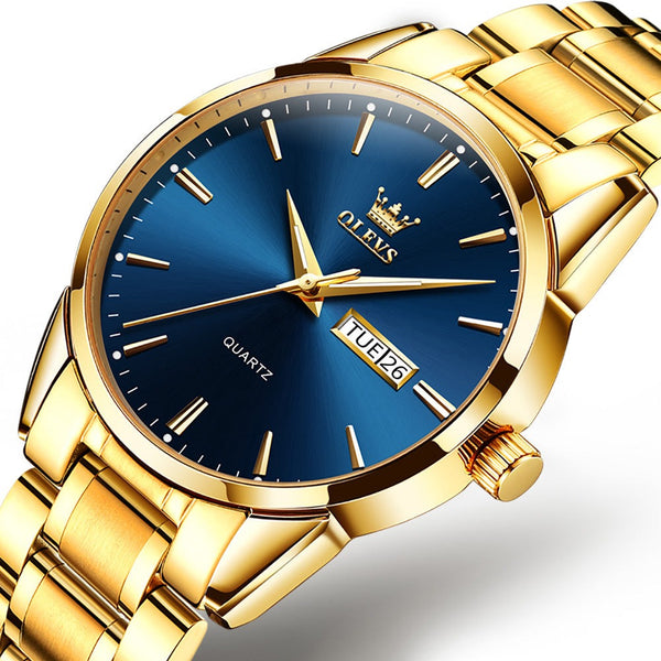 OLEVS Wristwatch Moon Gold Stainless Steel Strap For Men | 1mrk.com