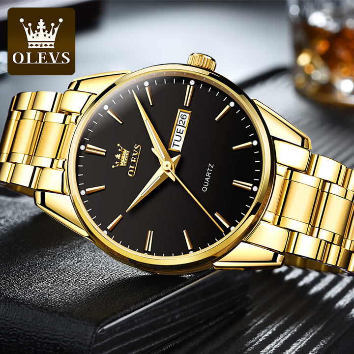 OLEVS Wristwatch Moon Gold Stainless Steel Strap For Men | 1mrk.com