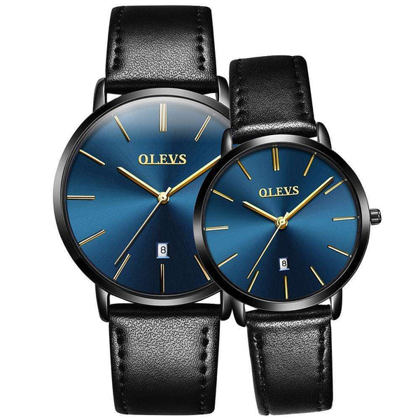 OLEVS 5869 Couple Hand Watch Water Resistant Quartz Watch Leather | 1mrk.com