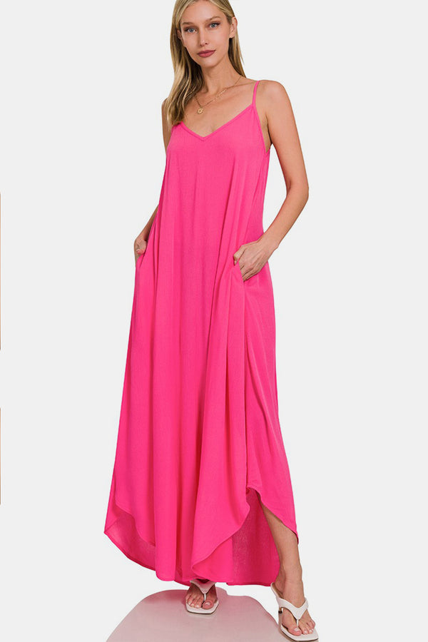 Zenana Woven Cami Maxi Dress with Side Pockets | Trendsi