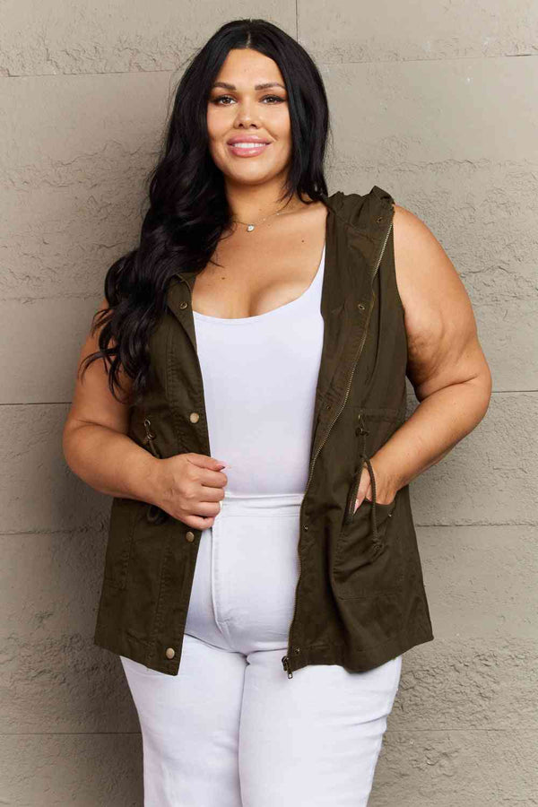 Zenana More To Come Full Size Military Hooded Vest | 1mrk.com