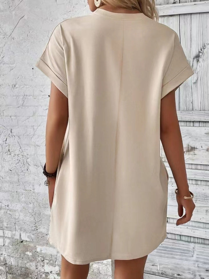 Pocketed Round Neck Short Sleeve Dress | Trendsi