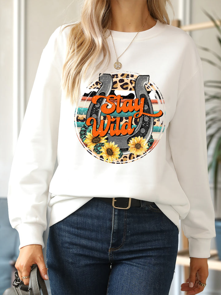 STAY WILD Round Neck Dropped Shoulder Sweatshirt | Trendsi