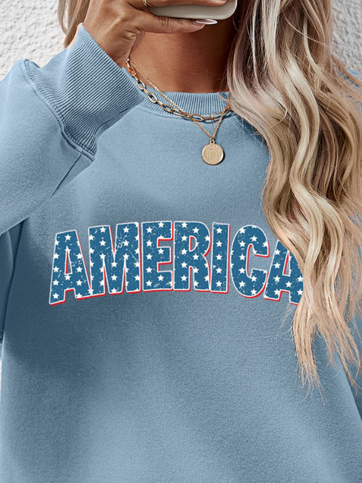 AMERICA Round Neck Dropped Shoulder Sweatshirt | Trendsi