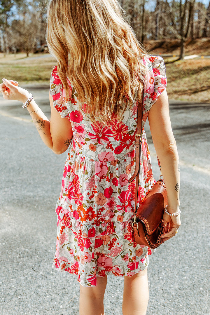 Ruffled Printed Mock Neck Dress | Trendsi