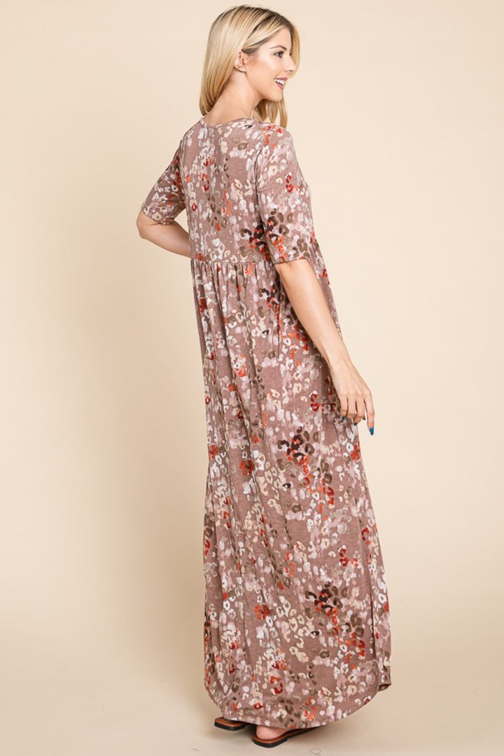 BOMBOM Printed Shirred Maxi Dress | Trendsi