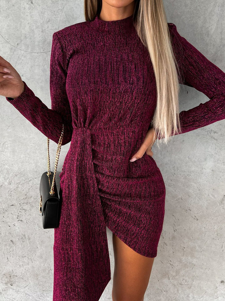 Heathered Mock Neck Long Sleeve Mini Dress | Trendsi