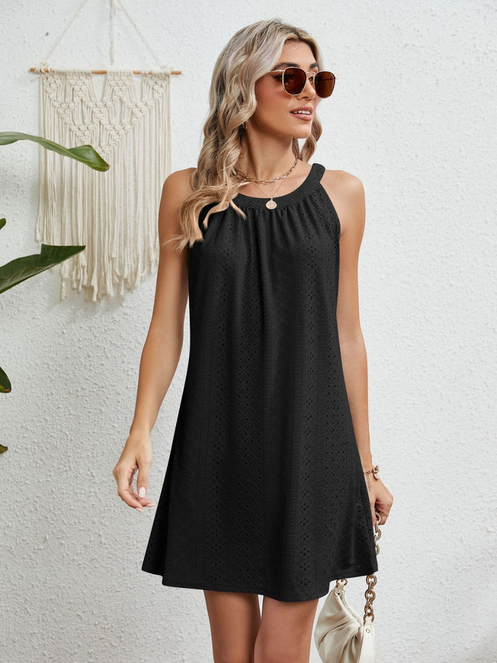 Eyelet Grecian Neck Mini Dress | Trendsi