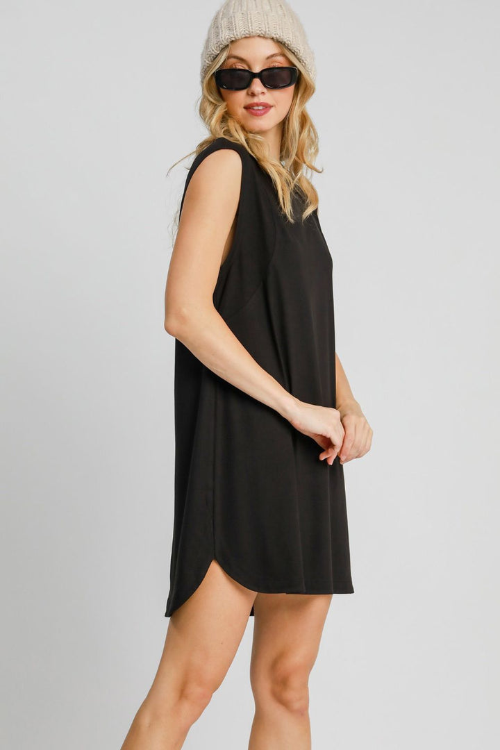 Umgee Round Neck Sleeveless High-Low Curved Hemline Mini Dress | Trendsi