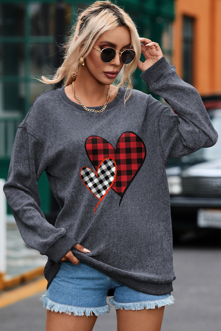 Heart Round Neck Dropped Shoulder Sweatshirt | Trendsi