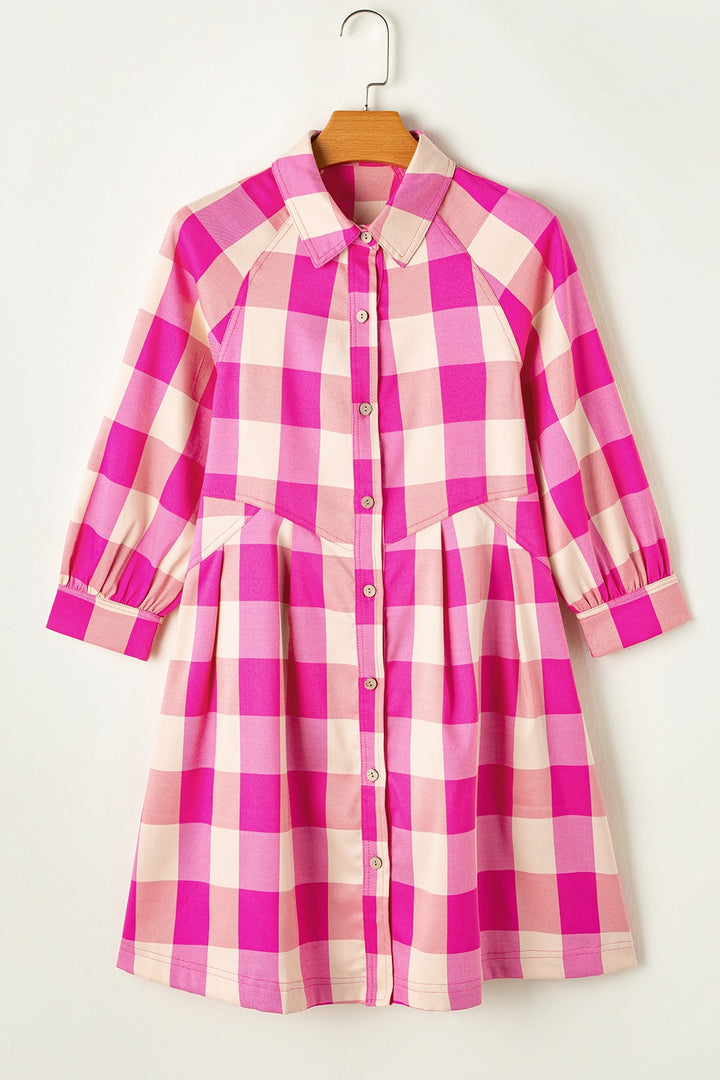 Plaid Button Up Long Sleeve Shirt Dress | Trendsi