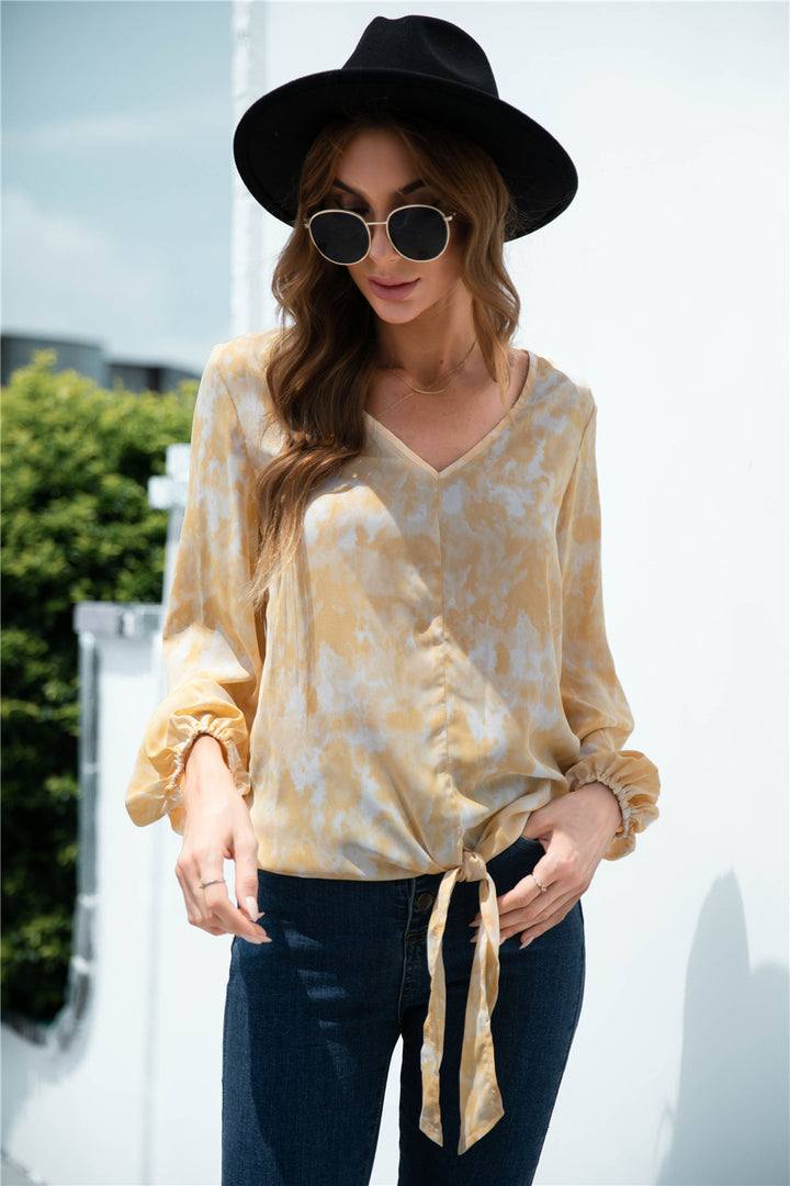 Tie-Dye Tied Balloon Sleeve Blouse | Trendsi