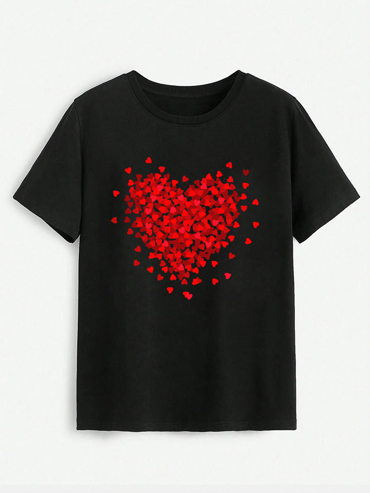 Heart Round Neck Short Sleeve T-Shirt | Trendsi