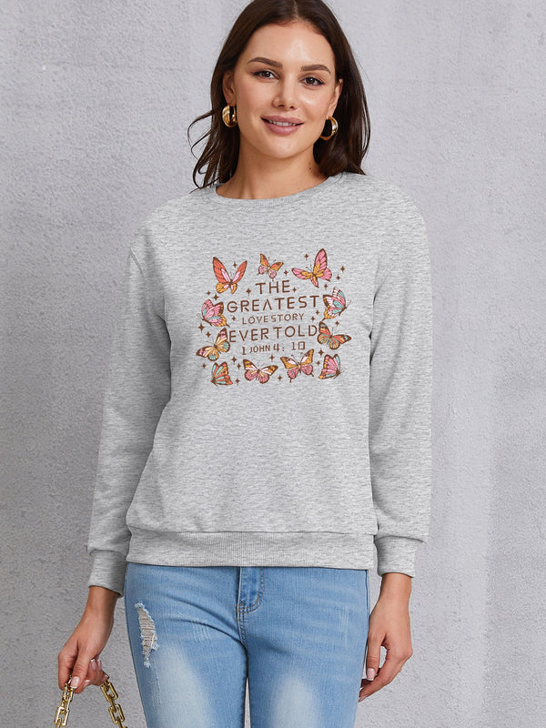 THE GREATEST LOVESTORY EVERTOLD Round Neck Sweatshirt | Trendsi