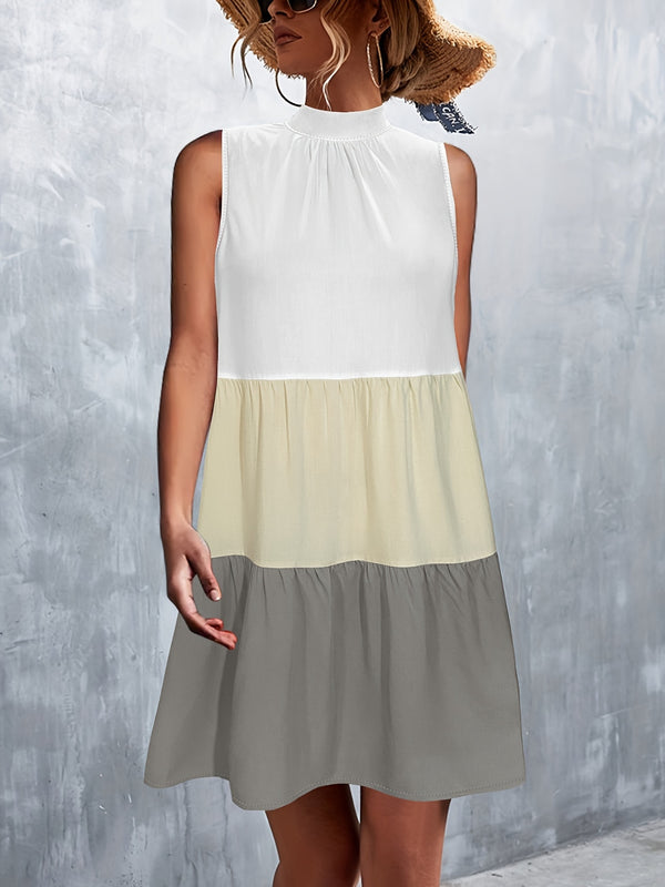 Tied Color Block Mock Neck Sleeveless Dress | Trendsi