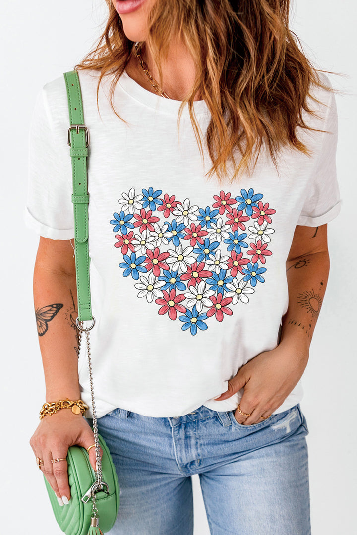 Flower Graphic Round Neck Short Sleeve T-Shirt | Trendsi