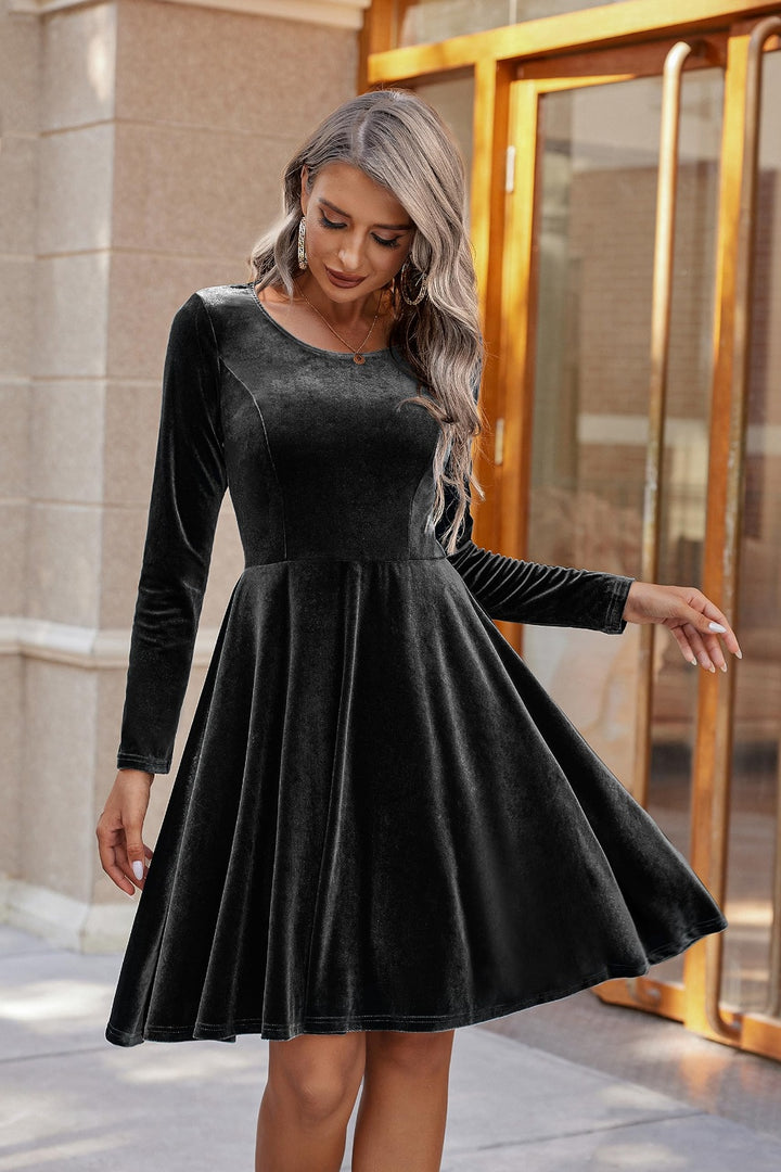 Round Neck Long Sleeve Knee Length Dress | Trendsi