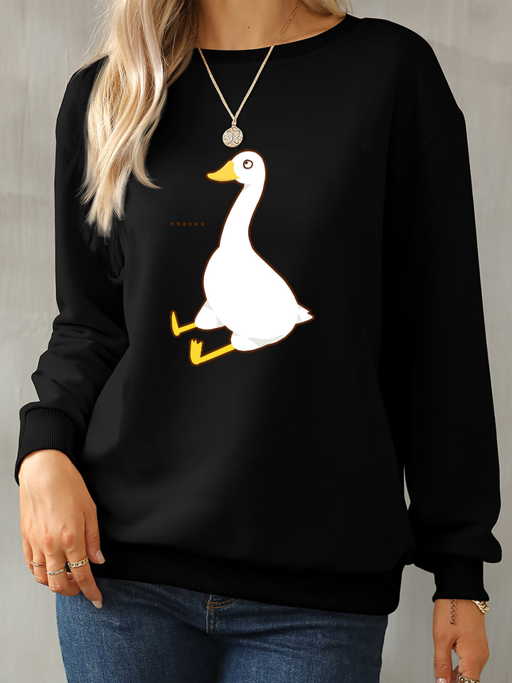 Goose Graphic Round Neck Sweatshirt | Trendsi