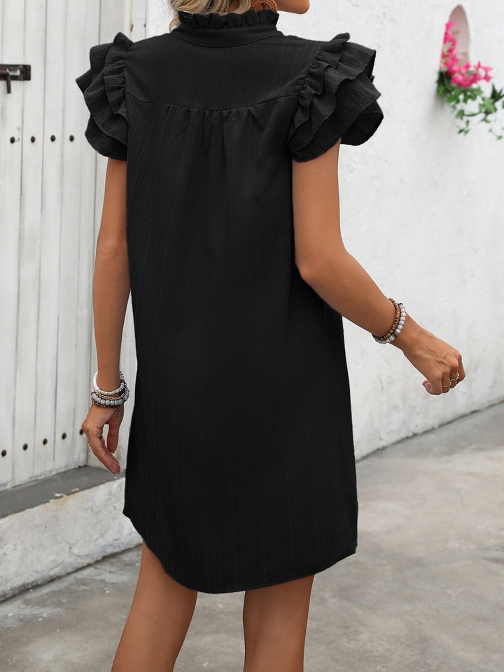 Ruffled Notched Cap Sleeve Mini Dress | Trendsi