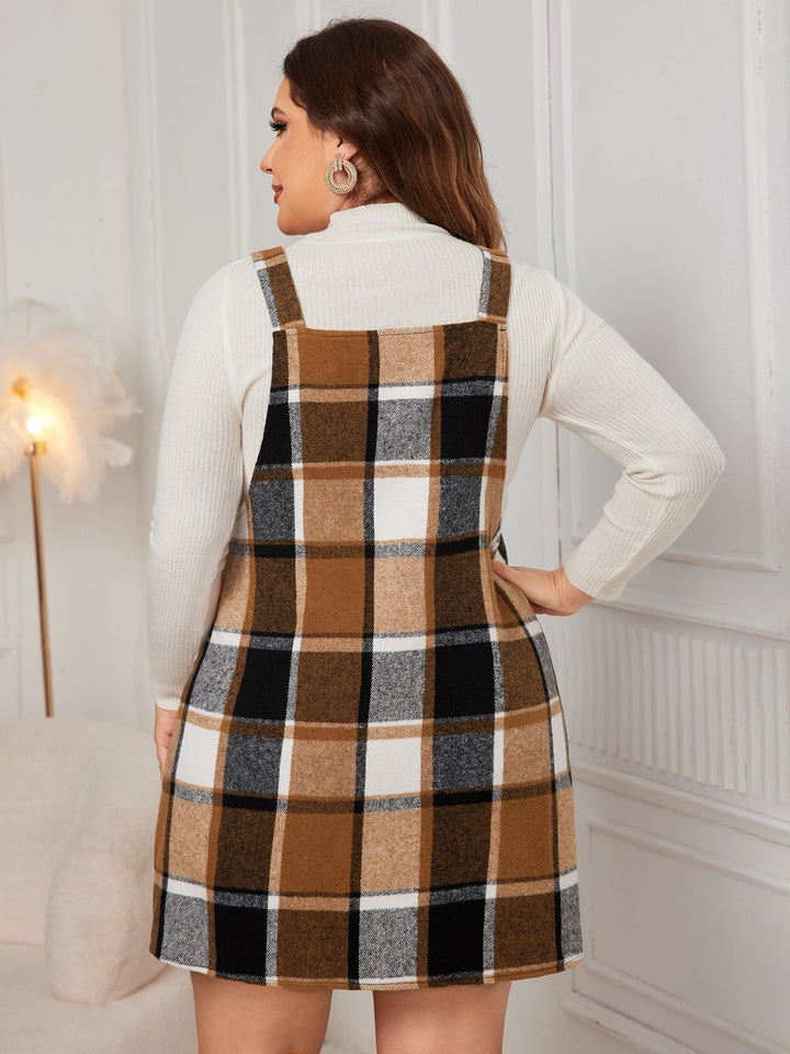 Plus Size Plaid Wide Strap Overall Dress | Trendsi