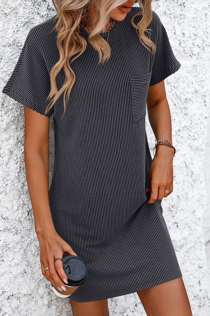 Ribbed Striped Short Sleeve Mini Tee Dress | Trendsi