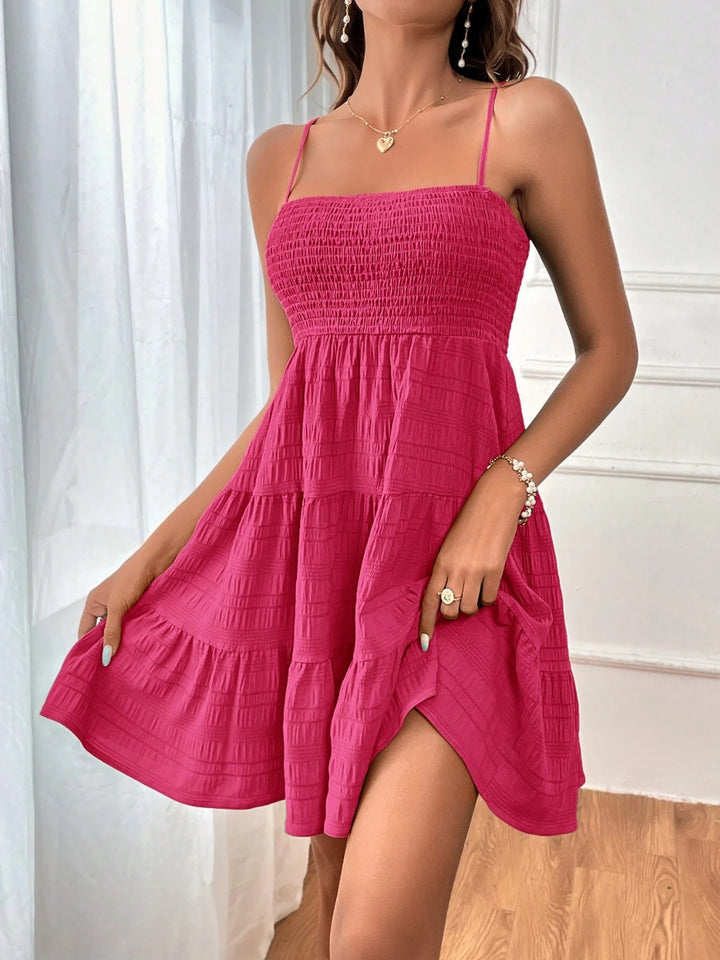 Smocked Tiered Sleeveless Mini Dress | Trendsi