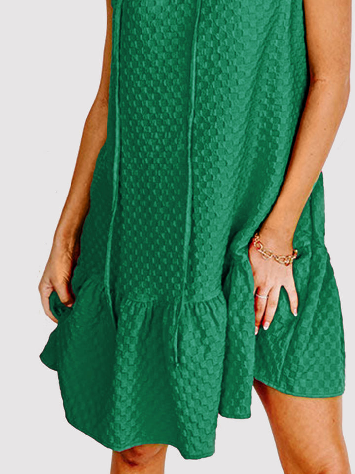 Ruffled Tie Neck Cap Sleeve Dress | Trendsi