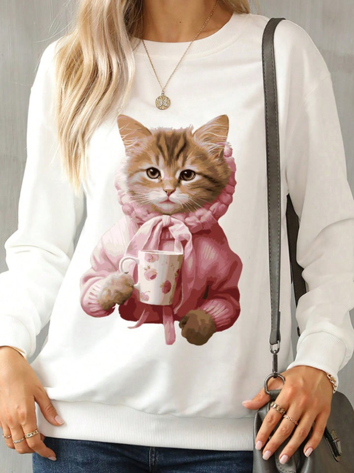 Cat Round Neck Long Sleeve Sweatshirt | Trendsi