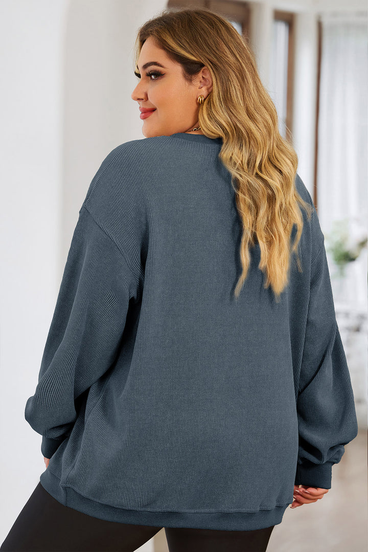 Plus Size Lip Ribbed Round Neck Sweatshirt | Trendsi