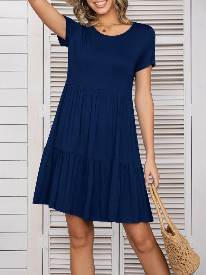 Round Neck Short Sleeve Mini Tee Dress | Trendsi