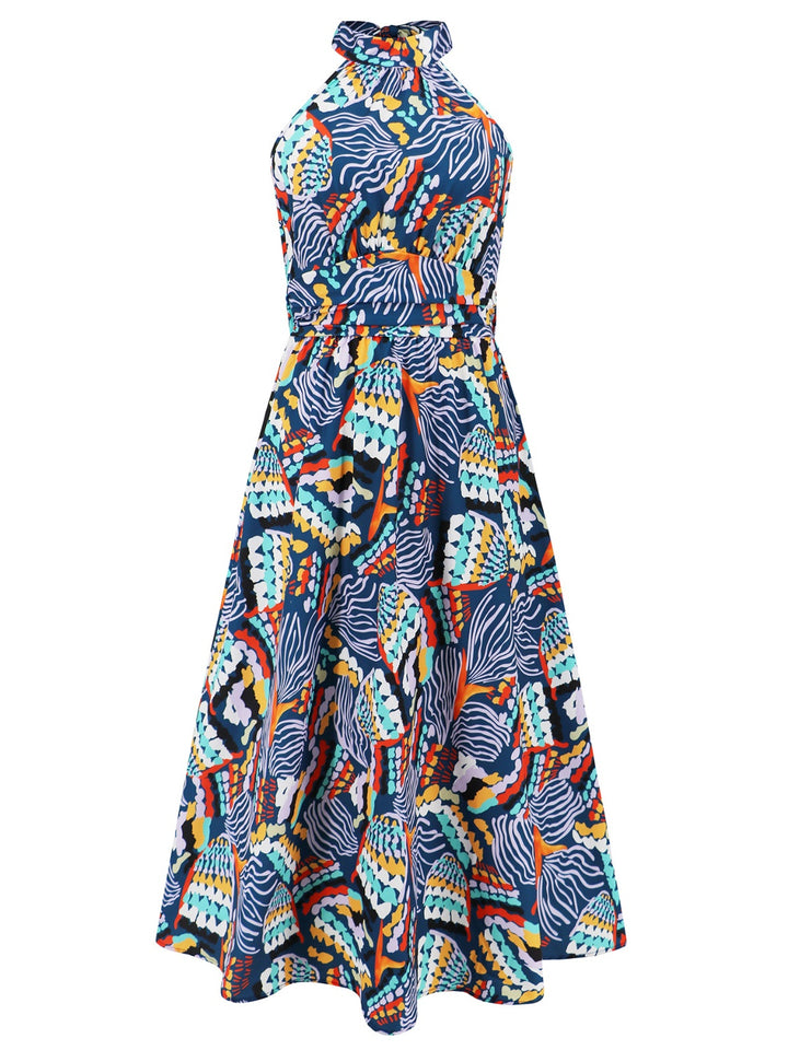 Ruched Printed Halter Neck Sleeveless Dress | Trendsi