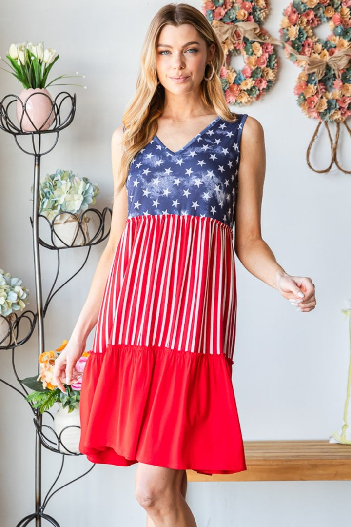 Heimish Full Size US Flag Theme Contrast Tank Dress | Trendsi