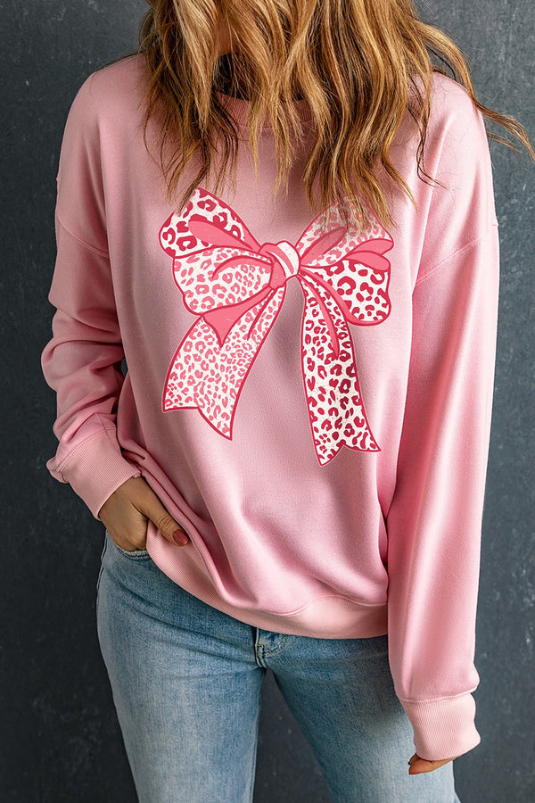 Bow Graphic Round Neck Long Sleeve Sweatshirt | Trendsi