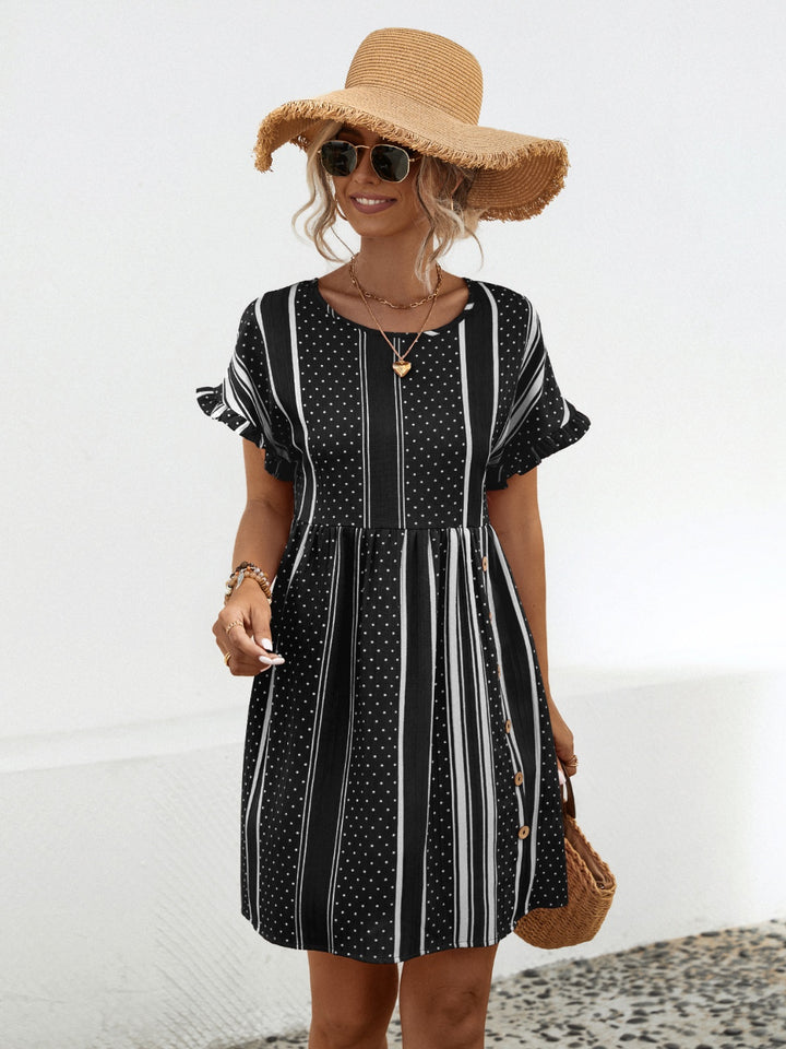 Striped Polka Dot Frill Short Sleeve Mini Dress | Trendsi