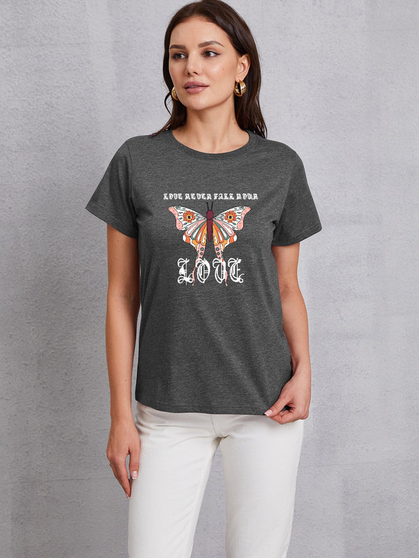 Butterfly Round Neck Short Sleeve T-Shirt | Trendsi