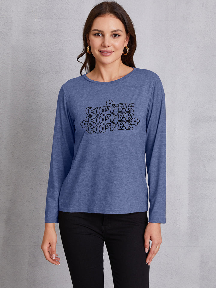 COFFEE Round Neck Long Sleeve T-Shirt | Trendsi