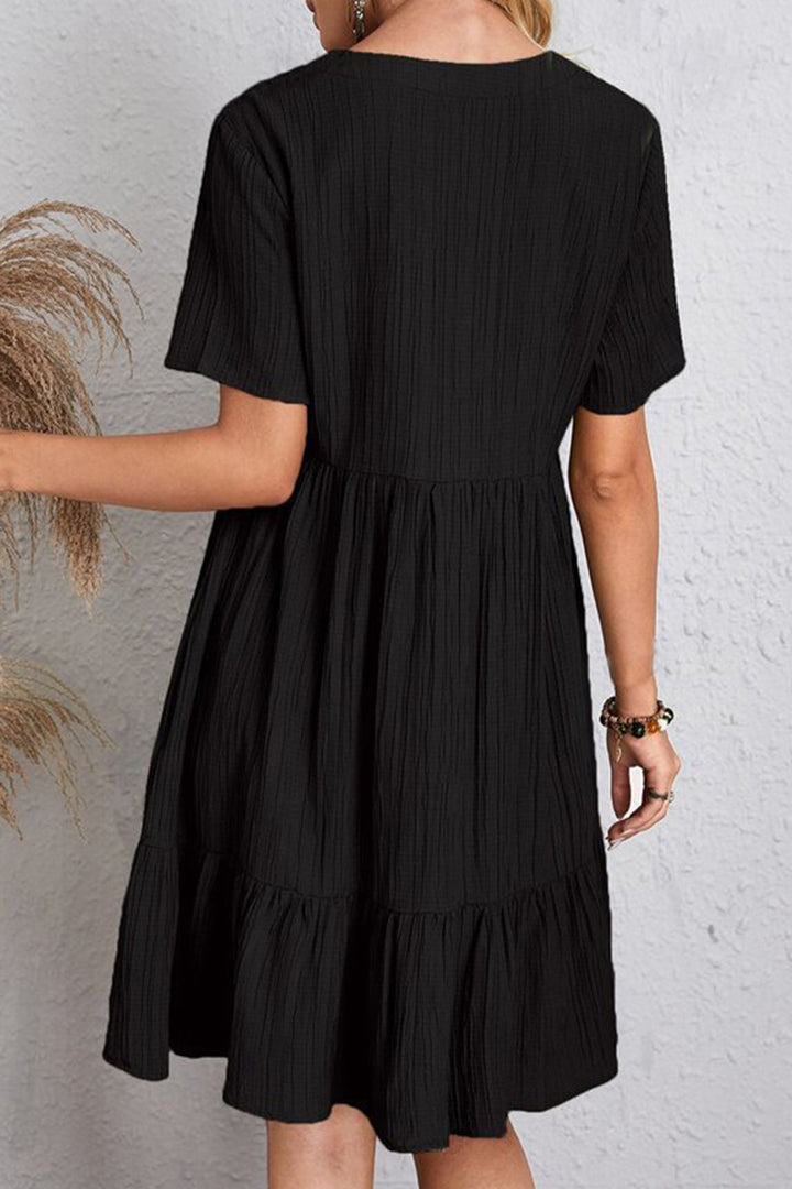 Full Size Ruched V-Neck Short Sleeve Dress | Trendsi